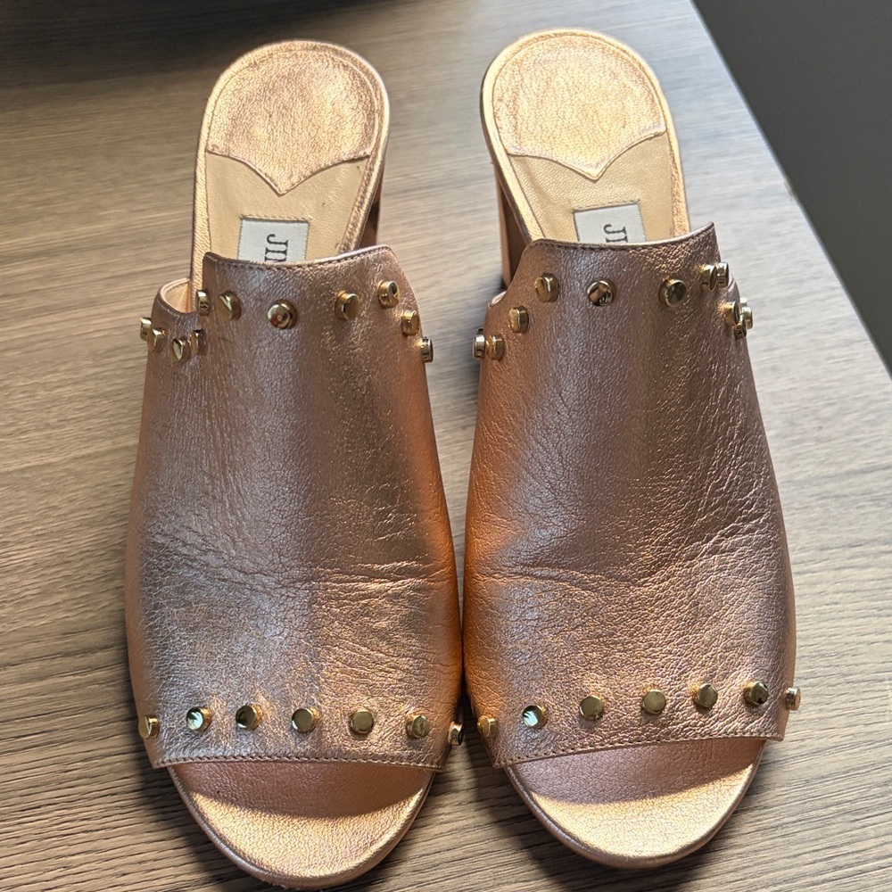 Jimmy Choo Metallic Rose Gold Studded Slide Mules